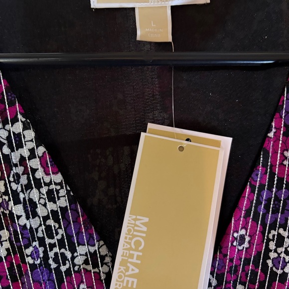 MICHAEL Michael Kors Floral Pleated Midi Dress - Purple and Black - Picture 2 of 3